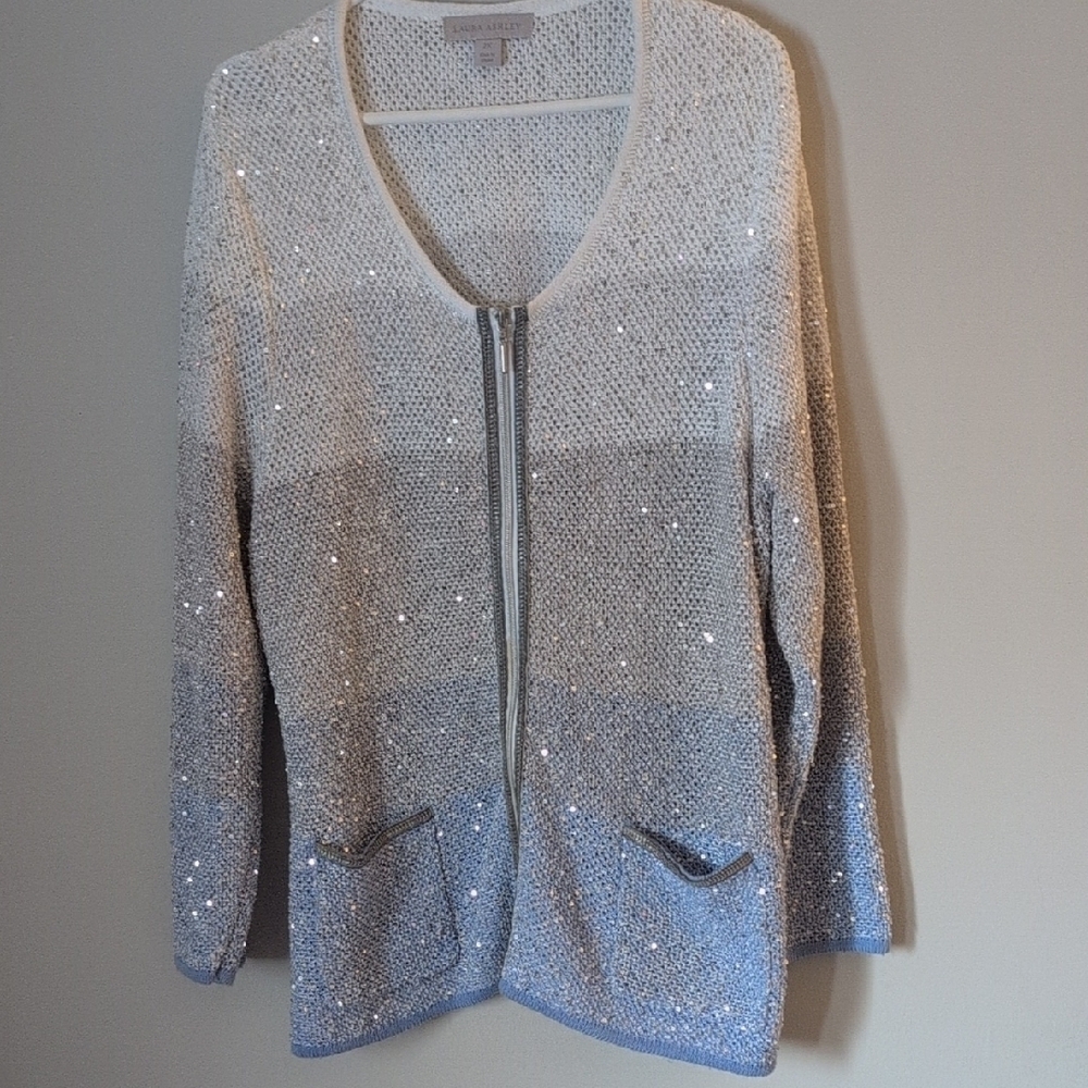 Laura Ashley Silver Blue Sequin Sweater 2X